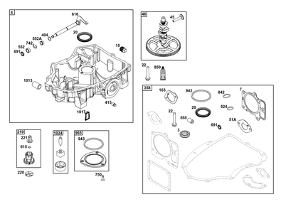 Crankcase Cover/Sump Group Diagram and Parts List for 40N777-0010-B5 400000 - 699999 Briggs and Stratton Engine